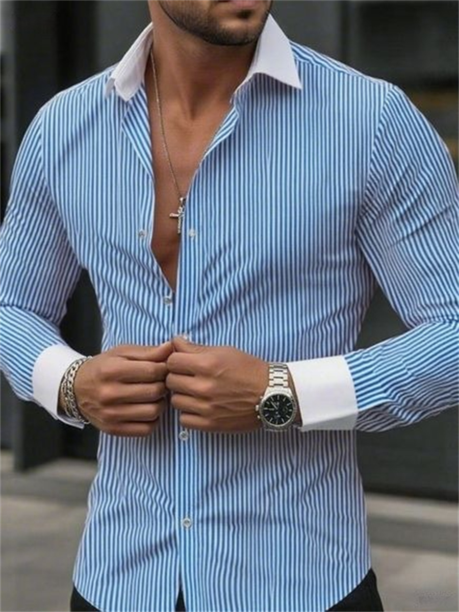 Men Formal Wear Shirts - Męska koszula w paski slim-fit z