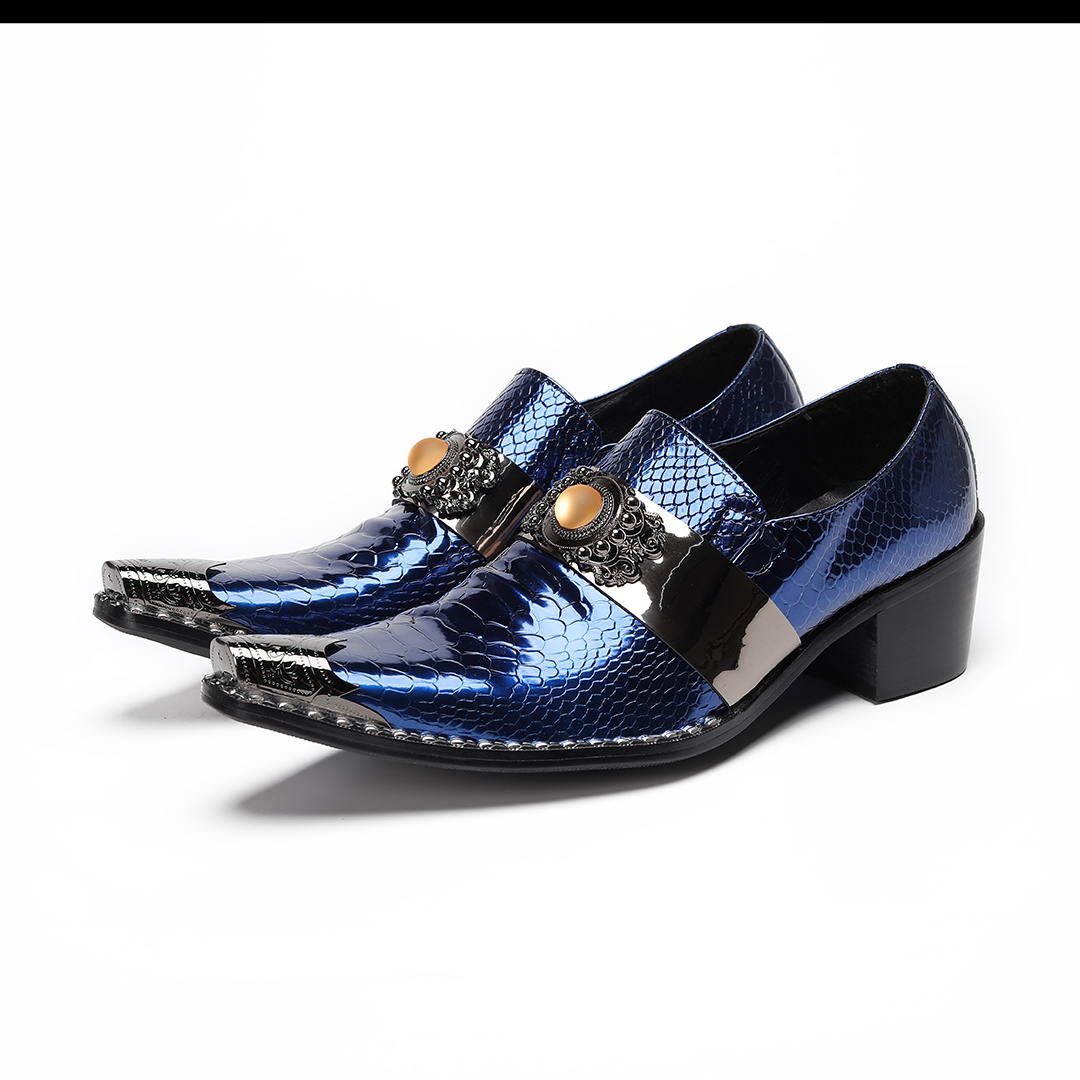 Men'S Luxury Formal Wear - Luksusowe Niebieskie Metalowe Ozdobne Sznurowane Brogsy