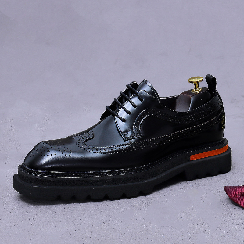 Men'S Luxury Formal Wear - Męskie oksfordy brogsy na platformie, skórzane,