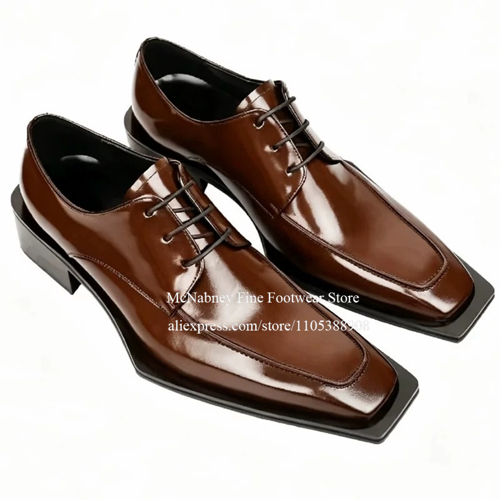 Men Formal Party Wear Dress - Skórzane buty wizytowe z ćwiekami, sznurowane,