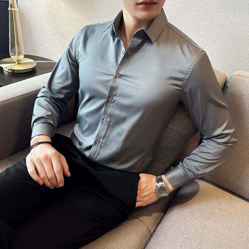 Men Formal Wear Shirts - Jedwabna koszula na co dzień biznesowa