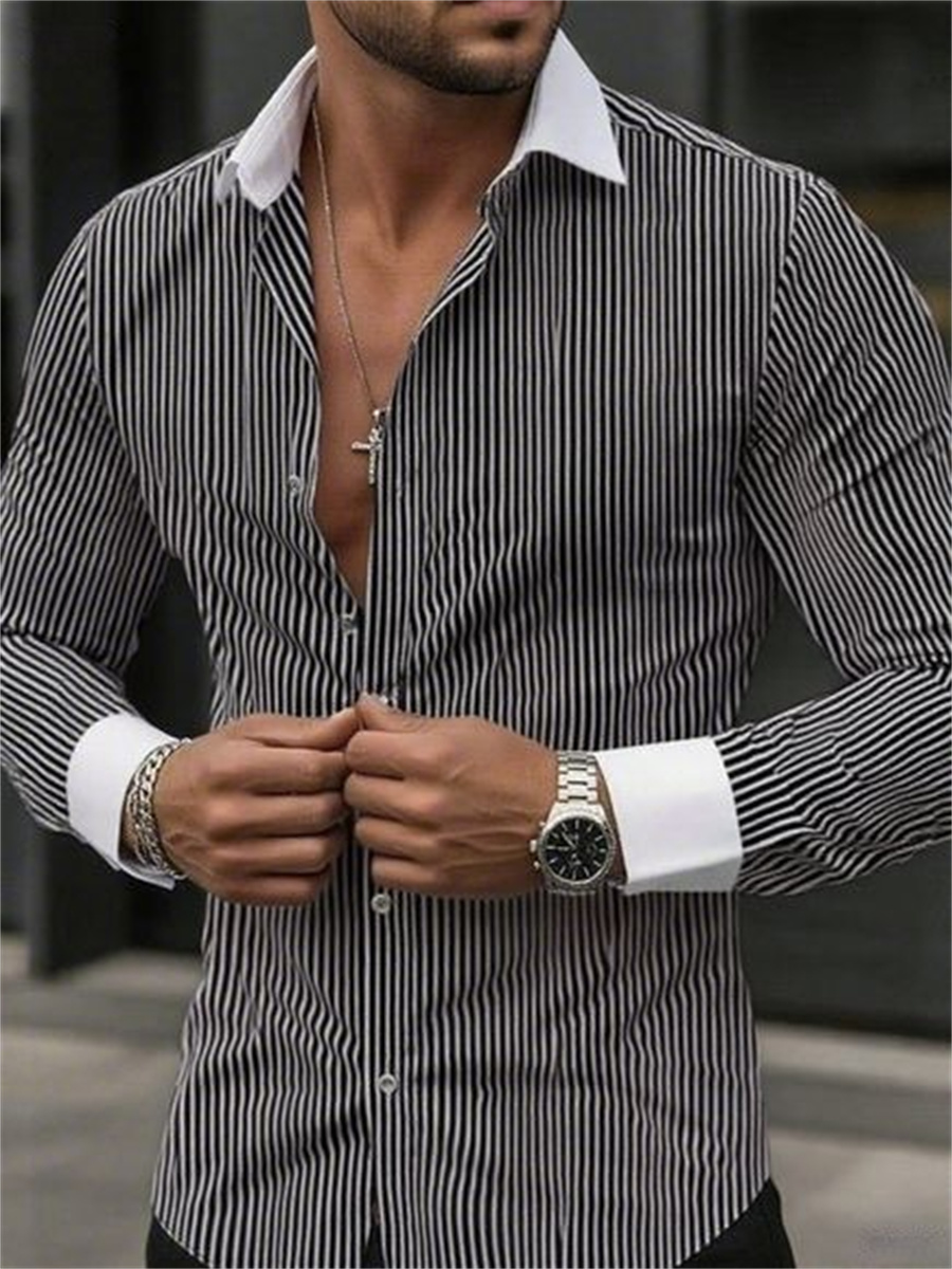 Męska koszula w paski slim-fit – Men Formal Wear Shirts recenzja i cena