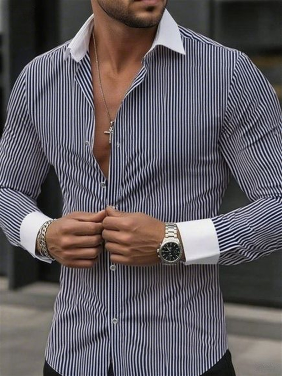 Męska koszula w paski slim-fit – Men Formal Wear Shirts recenzja i cena