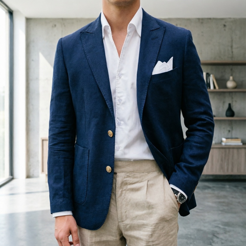 Lniany garnitur męski w kolorz – Men'S Semi Formal Office Wear recenzja i cena