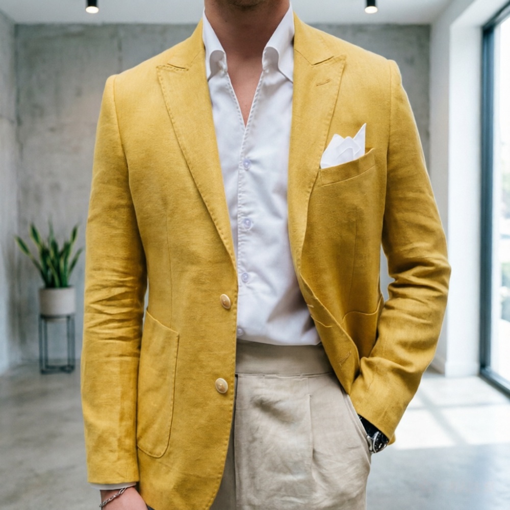 Lniany garnitur męski w kolorz – Men'S Semi Formal Office Wear recenzja i cena