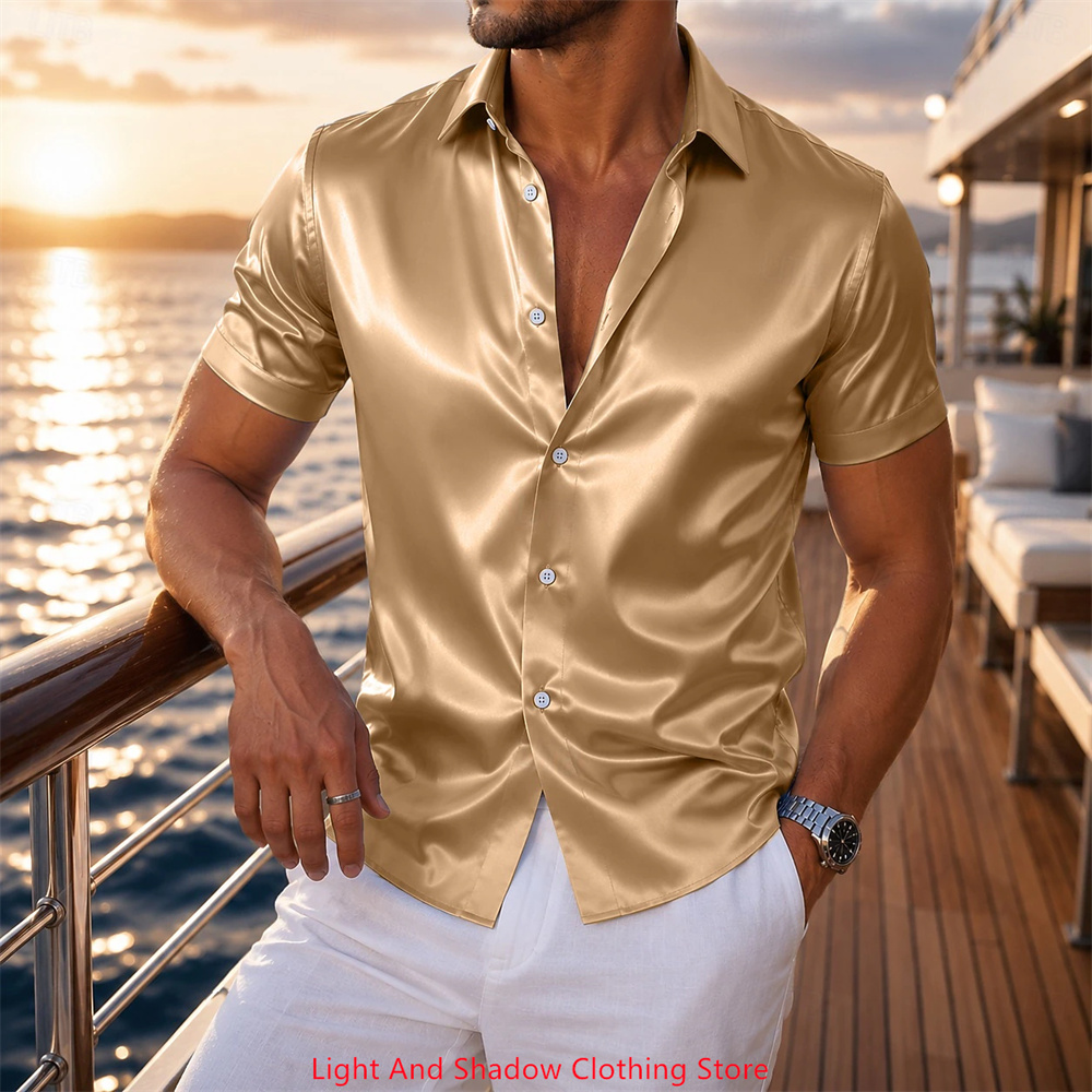 Męska satynowa koszula z krótk – Men Formal Party Wear Dress recenzja i cena